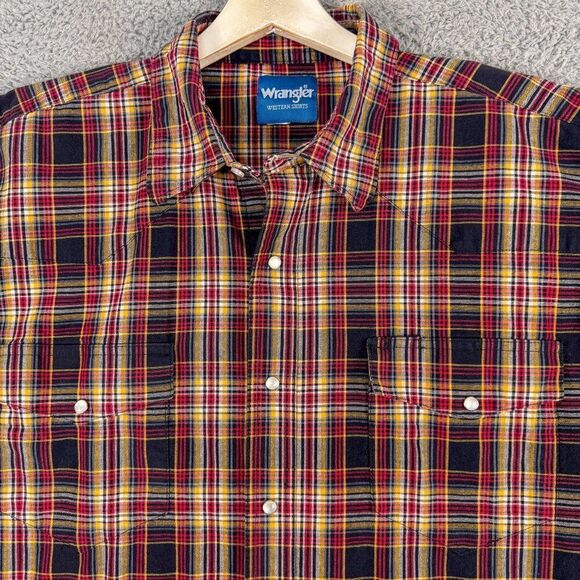 Wrangler Western Shirt Mens XXL Red Black‎ Plaid Cowboy Pearl Snap Farm Ranch - Picture 2 of 13
